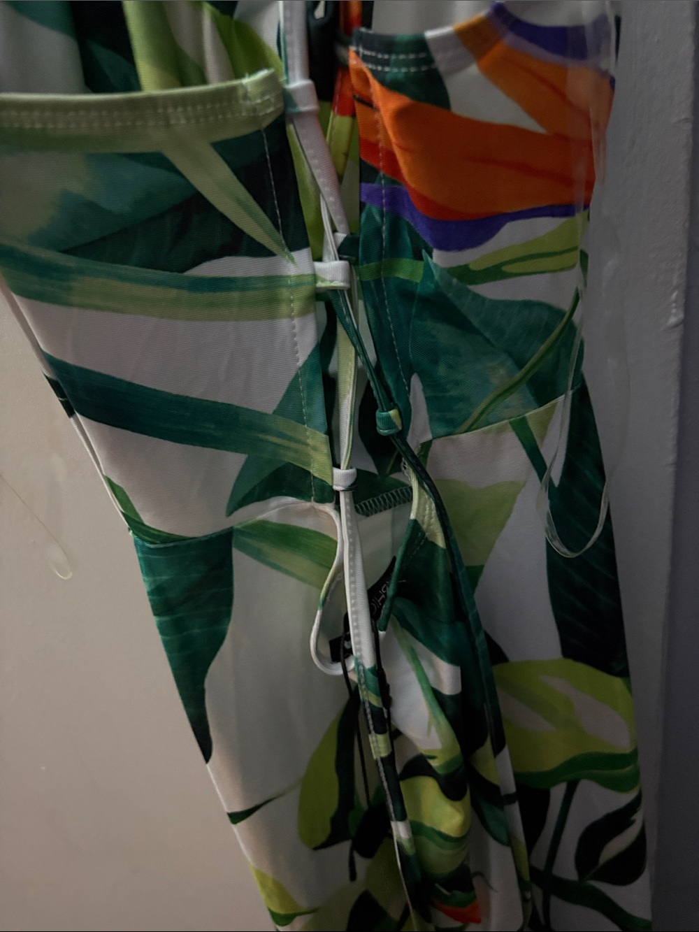 Fashion Nova Green & White Tropical Print Dress with Orange Detail - Picture 2 of 5